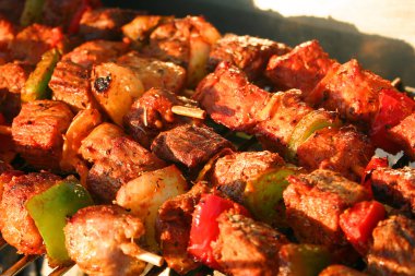 Meat Brochettes in detail on a Barbecue clipart