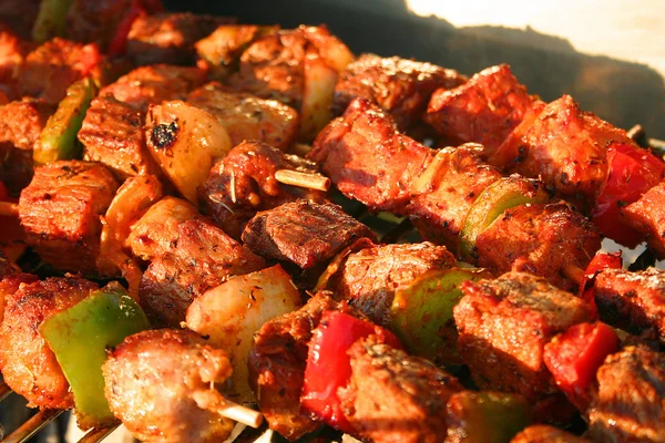 Szaszłyki mięsne szczegółowo na grilla — Zdjęcie stockowe