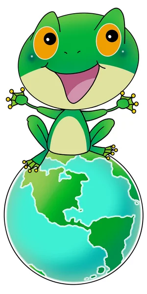 Green frog on earth — Stock Photo, Image