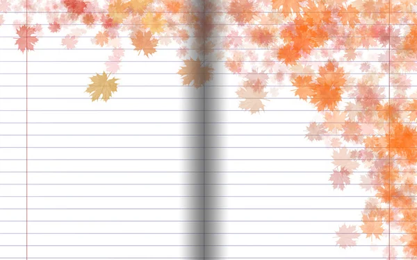 stock image Reversal of an exercise book with beautiful autumn maple leaves