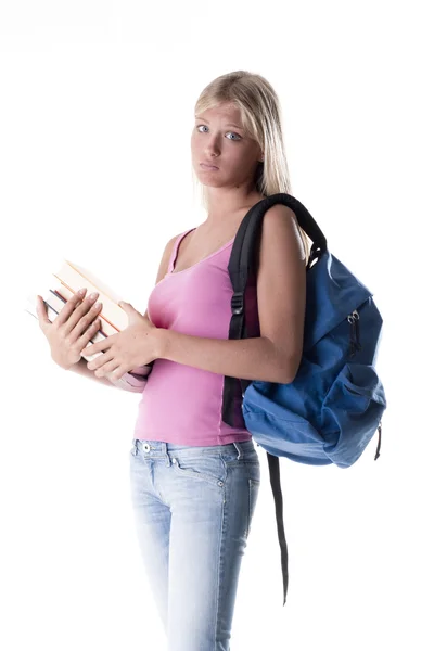 Дівчина-підліток незадоволена шкільним стартом — стокове фото