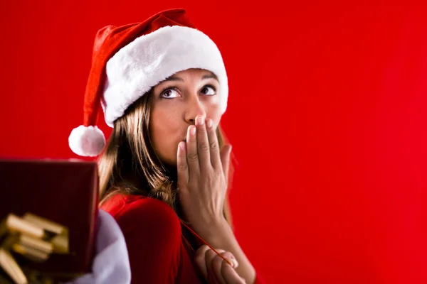 Santa girl posílání polibku — Stock fotografie