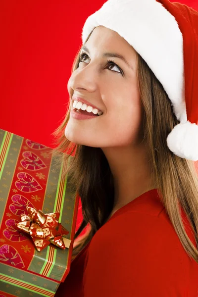 Santa Ragazza con regalo — Foto Stock