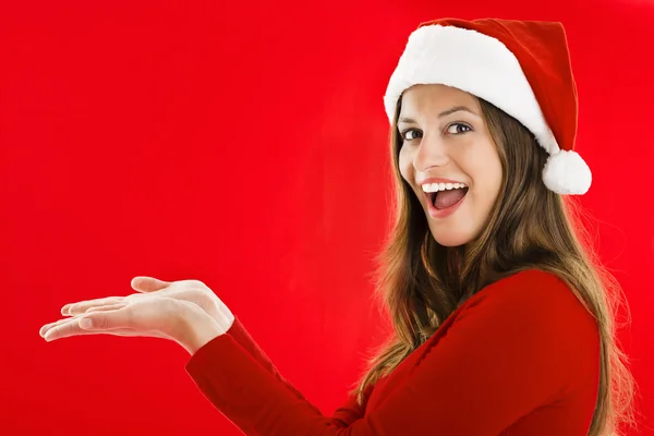 Excited Santa Girl showing — Stock Photo, Image