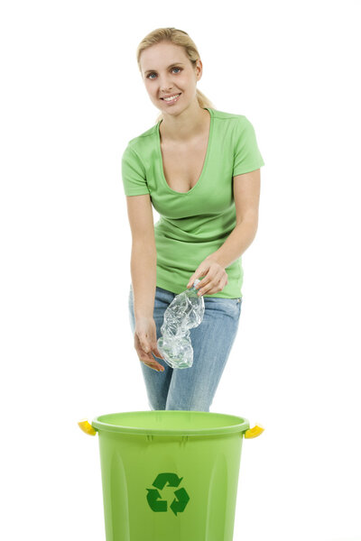 Young woman recycling