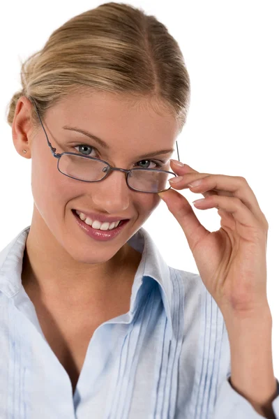 Jovem empresária ou estudante atraente com óculos — Fotografia de Stock