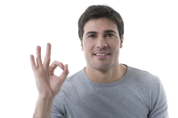 Człowiek gestykulacji znakiem ok — Zdjęcie stockowe