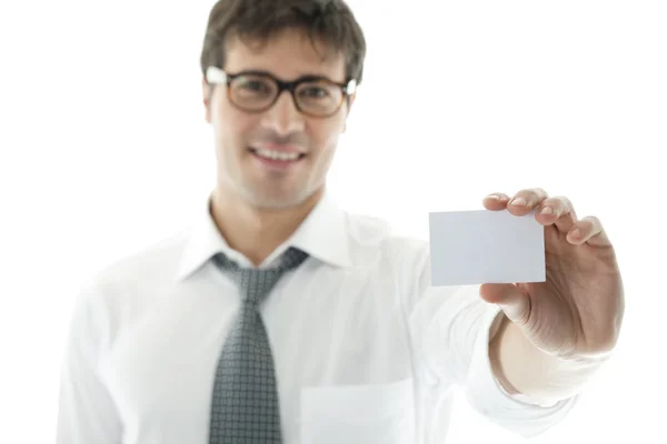 Бізнесмен з порожньою візитною карткою — стокове фото