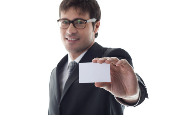 Businessman with blank businesscard