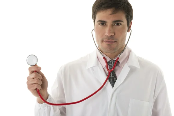 Médico masculino segurando estetoscópio — Fotografia de Stock