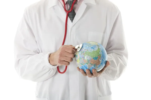 Doctor listening to the Earth with stethoscope — Stock Photo, Image