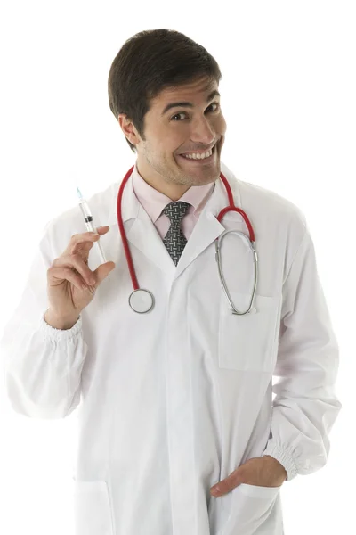 Médico sosteniendo una jeringa — Foto de Stock