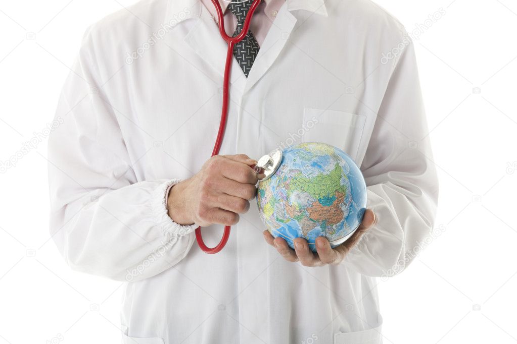 Doctor listening to the Earth with stethoscope