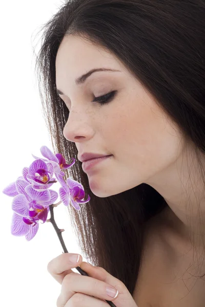 Schönheit mit Orchidee — Stockfoto
