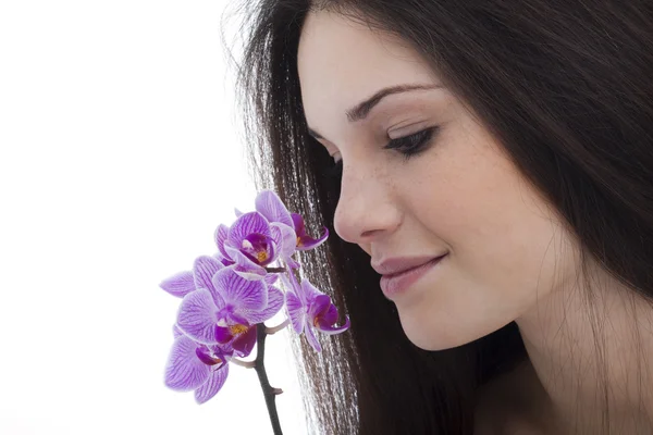 Bellezza con Orchidea — Foto Stock