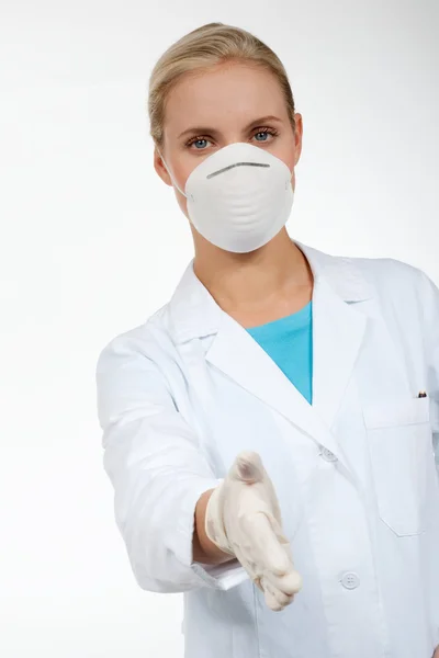 Protective mask and latex gloves — Stock Photo, Image