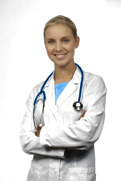 Egy gyönyörű nő orvos mosolyogva részlete — Stock Fotó