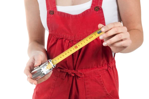 Female handworker with tape measure — Stock Photo, Image