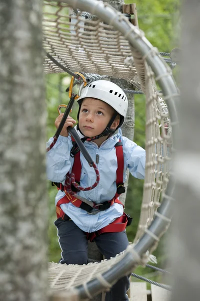 stock image Little boy in adventure park