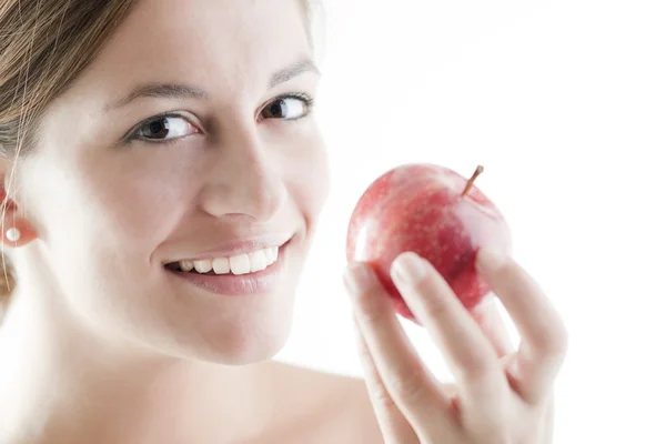 Beauty With A Red Apple Red Apple — Stock Photo, Image