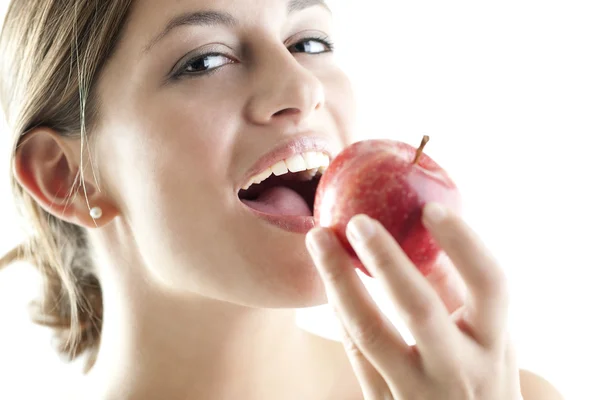 Beauty With A Red Apple Red Apple — Stock Photo, Image