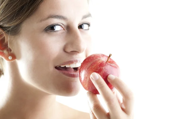 Beauty With A Red Apple — Stock Photo, Image