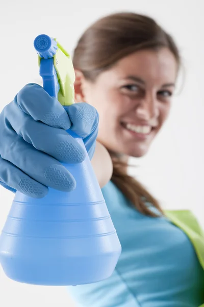 Crazy Housewife With Spray Bottle — Stock Photo, Image