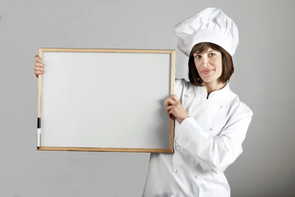 Chef Holding Blackboard — Stock Photo, Image