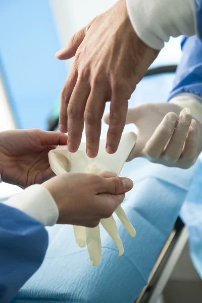 Close Male Surgeon Wearing Protective Gloves — Stock Photo, Image