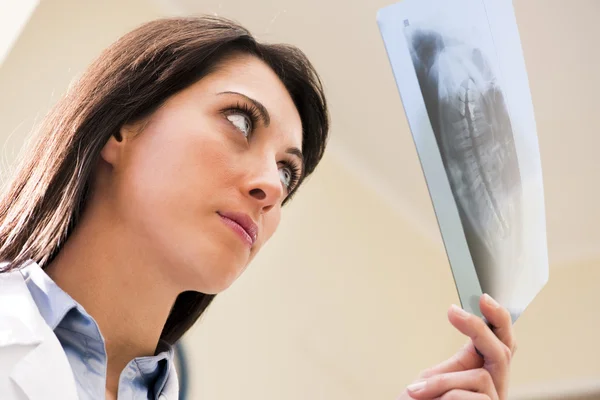 女牙医检查 射线的肖像 — 图库照片