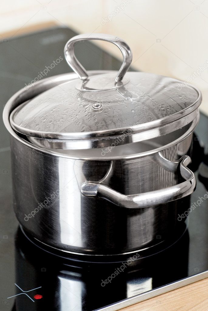 Metal pot on the stove