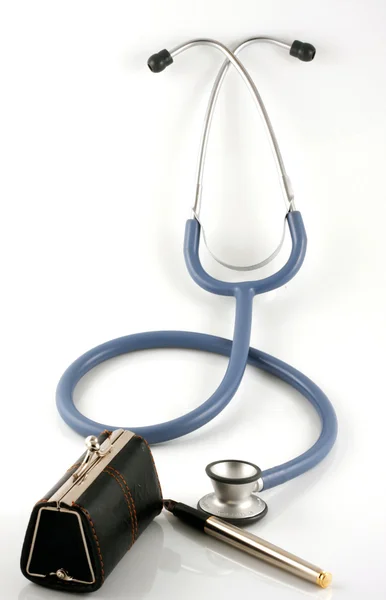 Hnědý Lékařské brašny s stetoskop — Stock fotografie