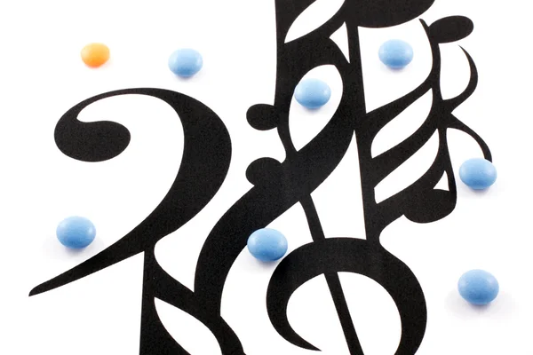Music notation elements and pills — Stock Photo, Image