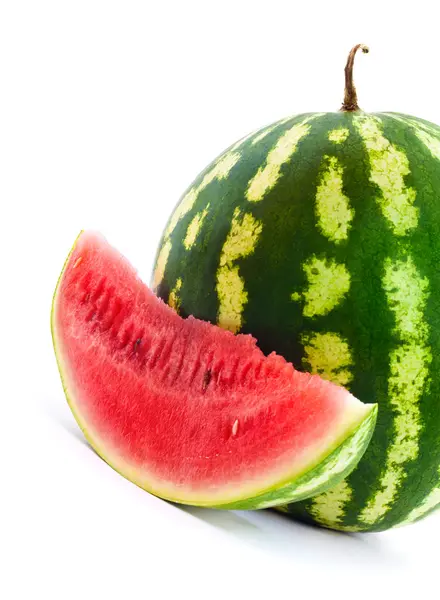 Wassermelone und Scheibe isoliert auf weiß — Stockfoto