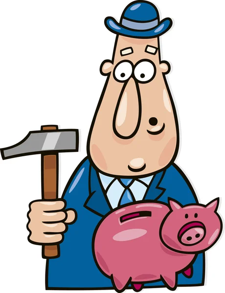 男子与锤子和猪存钱罐 — 图库矢量图片