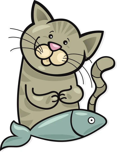 Chat heureux avec du poisson — Image vectorielle
