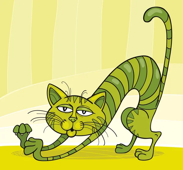 Green Cat stretching — Stock Vector