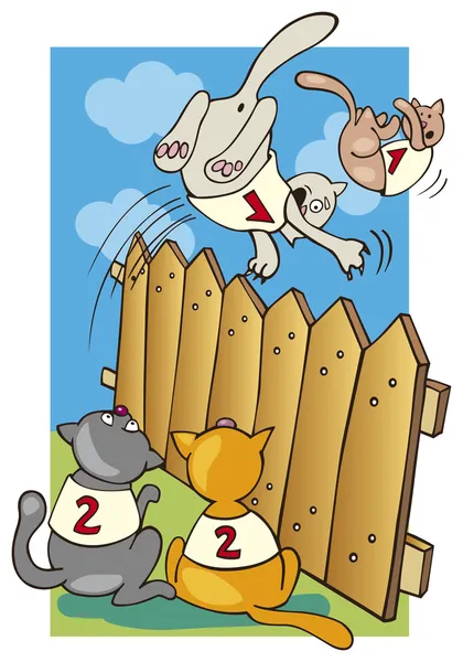 Katzen springen über den Zaun — Stockvektor