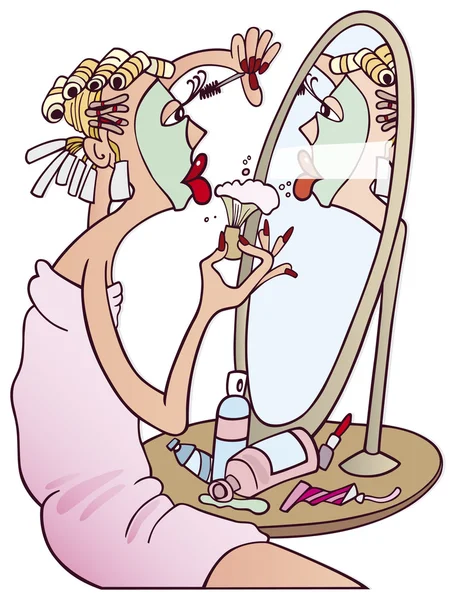 Vrouw doen make-up — Stockvector