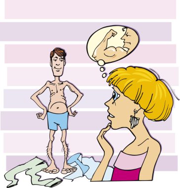 Shocked woman and thin guy clipart