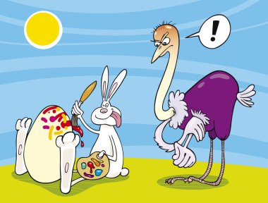 Easter bunny and Ostrich clipart