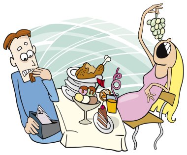 Gluttonous girl on date clipart