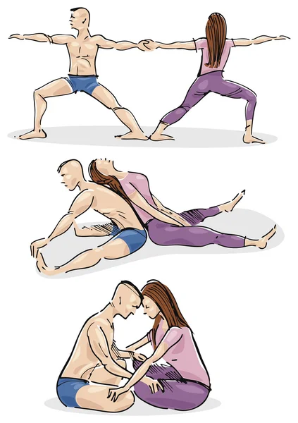 Yoga in Couple — Stock Vector