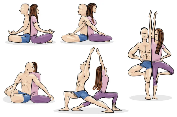 Yoga em casal — Vetor de Stock