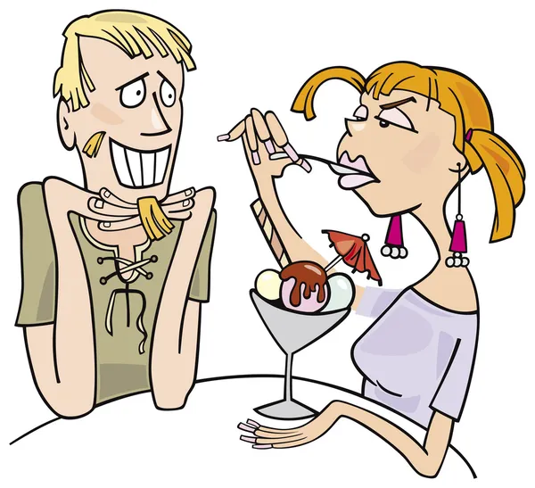Adam ve kadın tatlı yeme — Stok Vektör