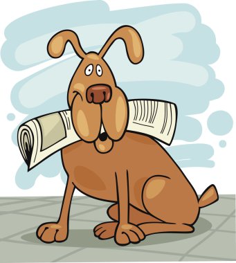 Dog with newspaper clipart