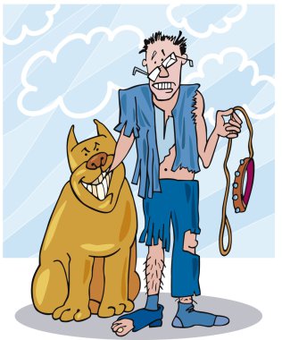 Bad dog and his battered owner clipart
