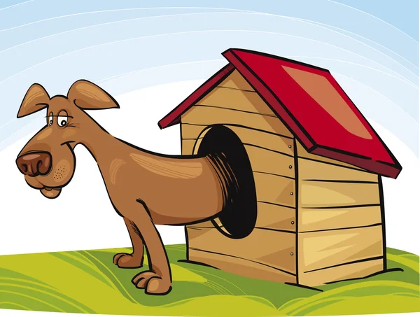 Perro en caseta de perro — Vector de stock