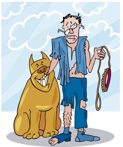 Böser Hund und sein ramponierter Besitzer — Stockvektor