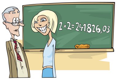 School girl with math problem clipart